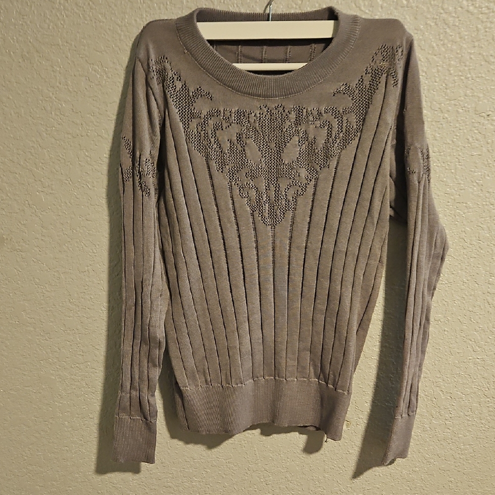 Gray Ribbed Lace Sweater
